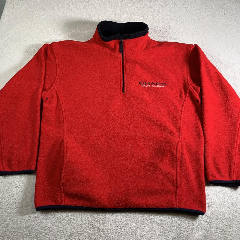 VTG Chaps Ralph Lauren Fleece Pullover Mens Large‎ Red Quarter Zip Sweater Warm